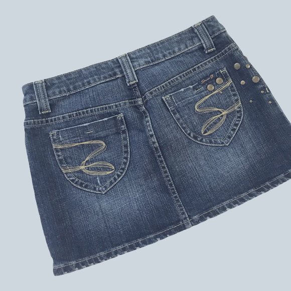 Seven7 Studded Mini Blue Jean Distressed Skirt 27” - Picture 4 of 7